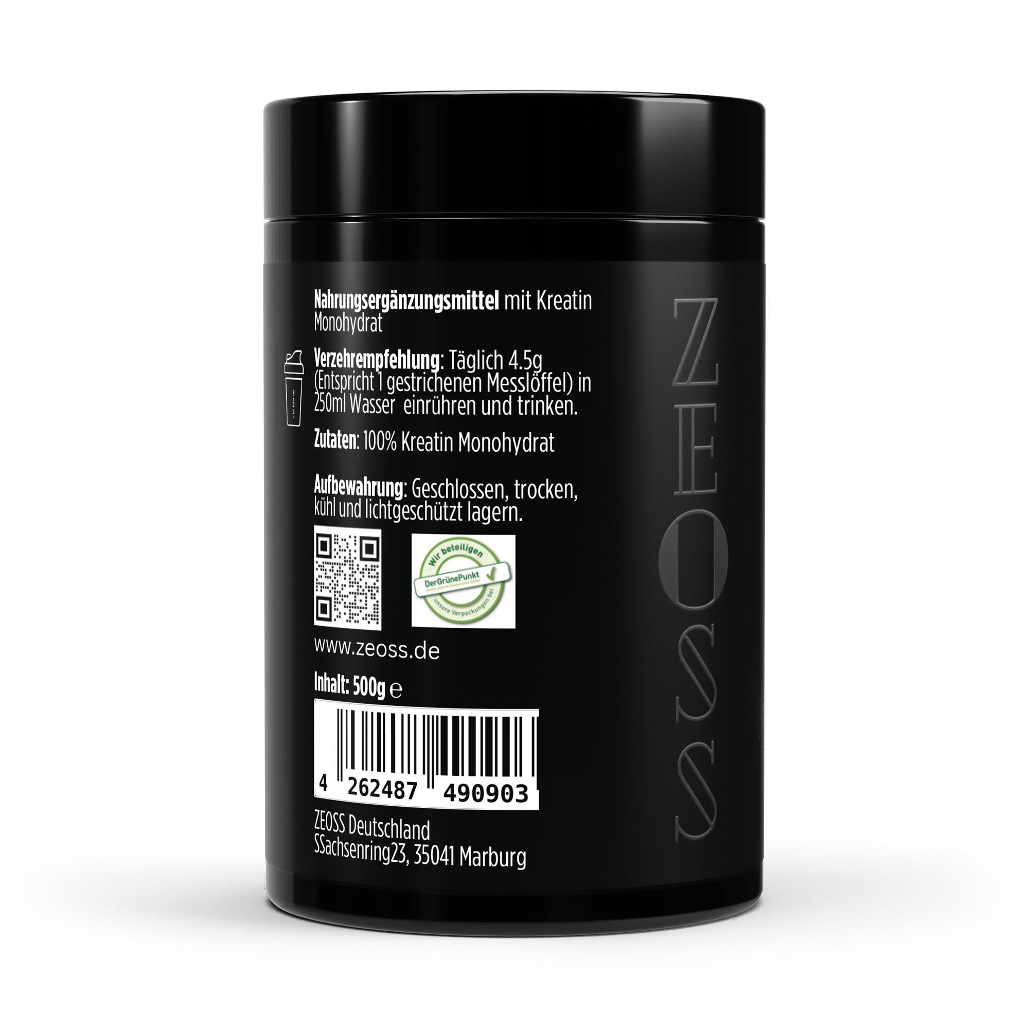 ZEOSS Kreatin Monohydrat Microfine - Geschmacksneutral - 500g