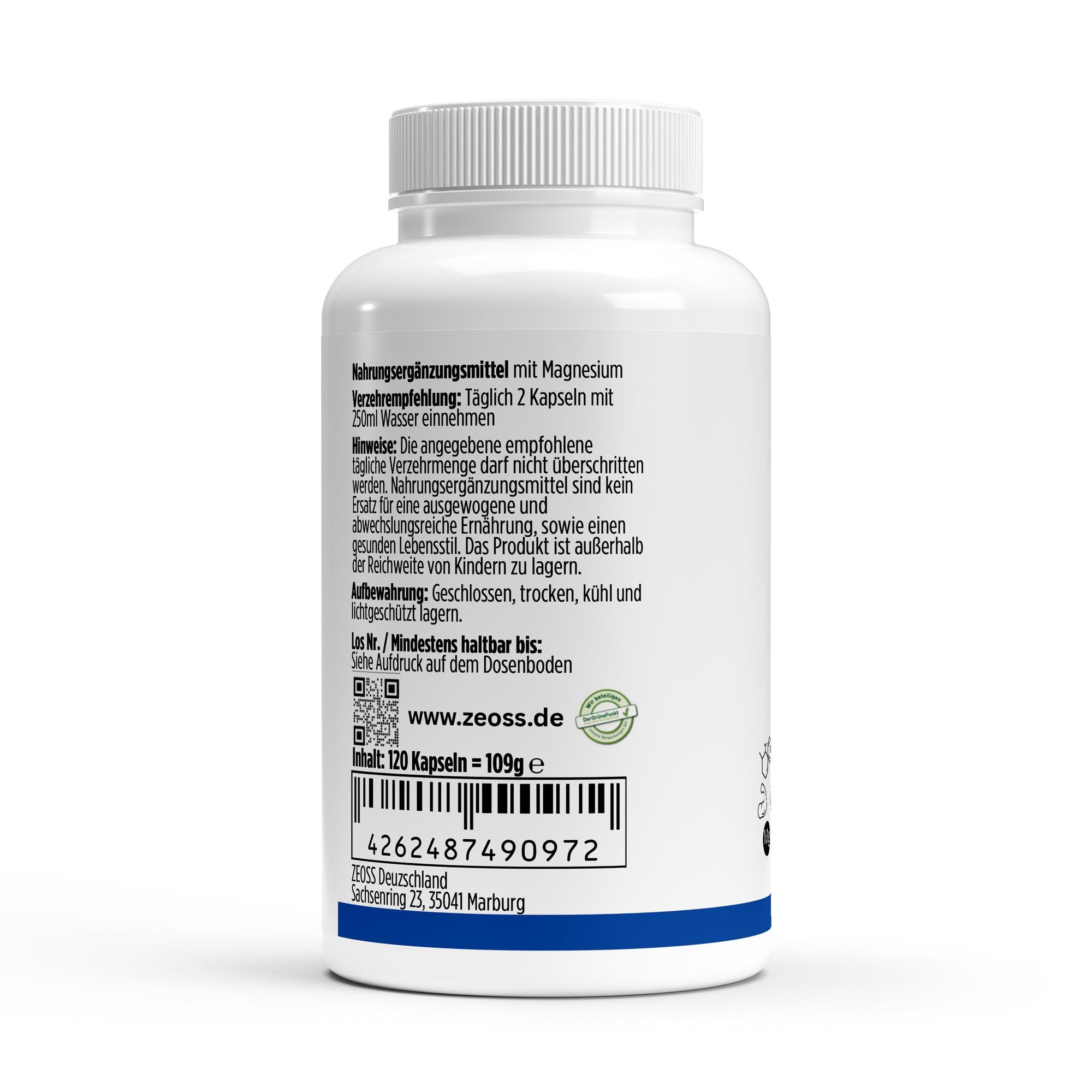 ZEOSS MagnesIQ Magnesium 5x Komplex + B6 - 120 vegane Kapseln